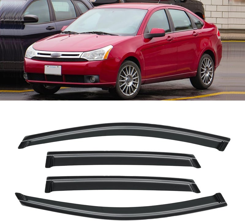CMVT Auto Window Visor for 2008-2011 Ford Focus Sedan(Not fit Hatchback), Out-Channel Rain Guards Shields Vent Deflector Shade Wind Dark Smoke for 08-11 Focus, Tape-On Outside-Mount, 4PCS - Image 1